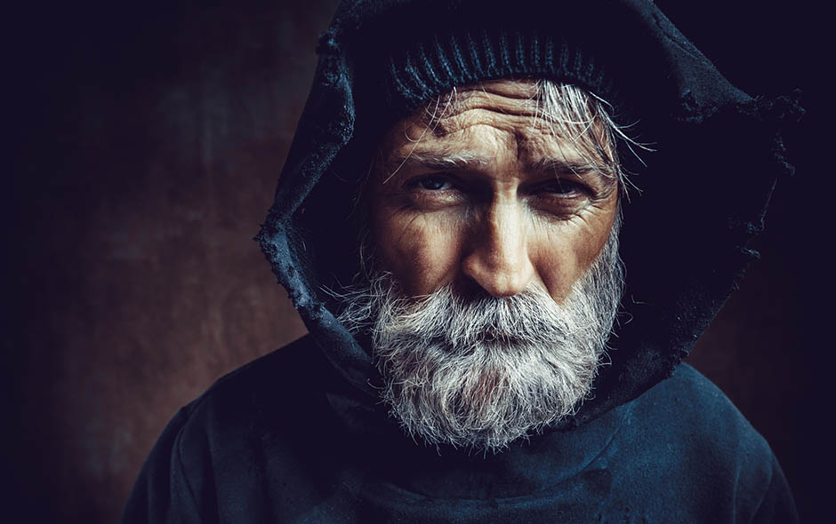 Portrait of homeless man